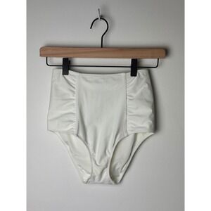 NWT Aerie Swim‎ Hi-Rise White Bikini Bottoms Ruched High Waist Swimsuit Size S